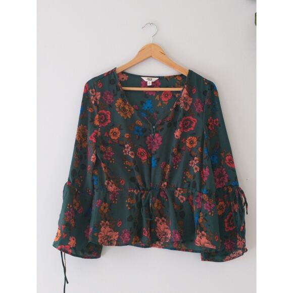 Jack by BB Dakota Women's Peasant Top Blouse V-Neck Small Floral Slit Sleeve - Picture 1 of 13